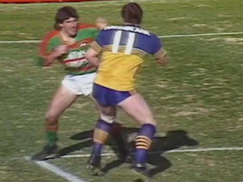 An altercation between rugby league players during 1980s match between South Sydney and Parramatta