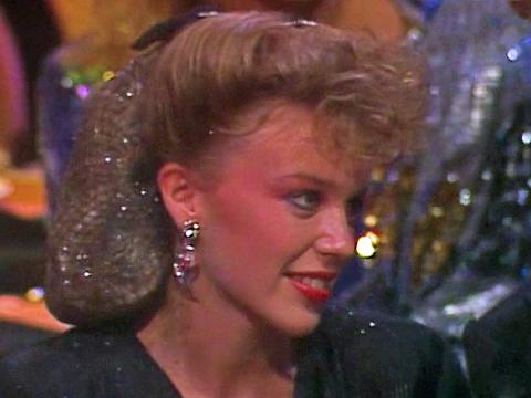Close up of Kylie Minogue at Logie Awards 1987