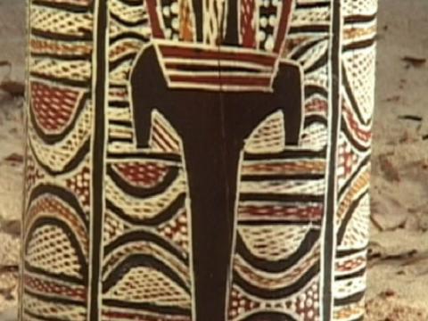 Close up of a painted ceremonial object
