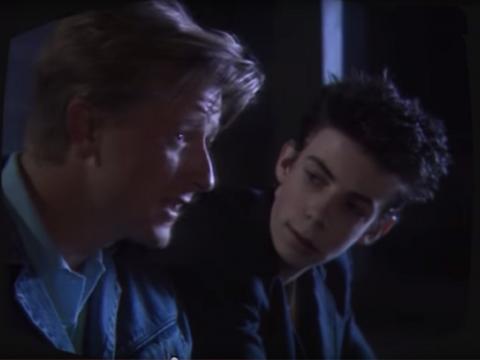 Jeremy Shadlow and Noah Taylor having a conversation in the 1988 film Out of Control