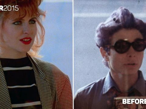 Still frame from the film Starstruck showing it before and after restoration