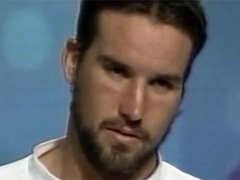 A close-up of Pat Rafter at a Wimbledon press conference.