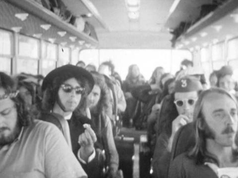 Looking down a busload of hippies