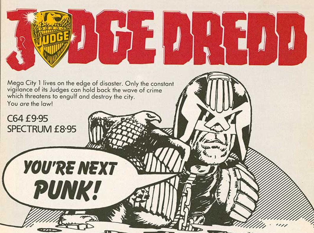 Part of advertisement for a video game called Judge Dredd.