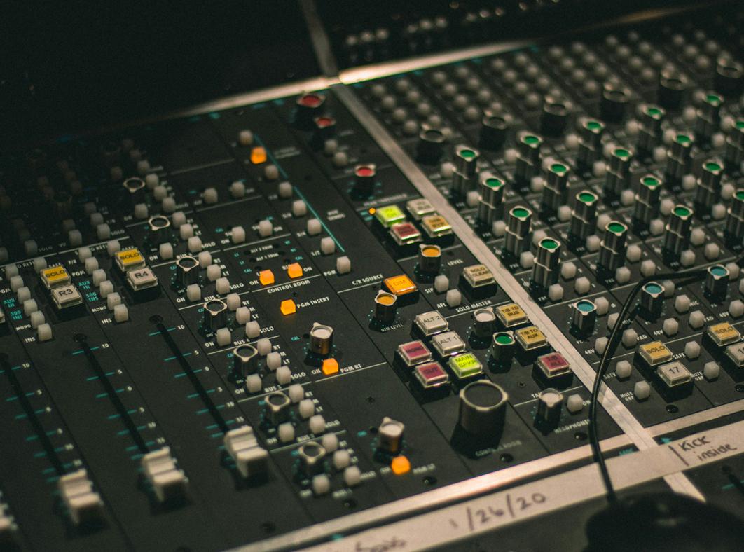 A mixing desk in a recording studio