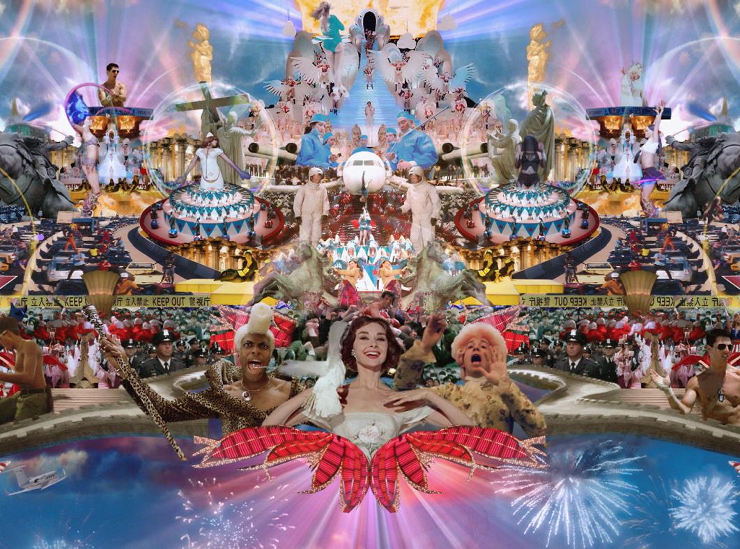 Detail from the video installation Heaven's Gate, featuring a kaleidoscopic collage of images from Hollywood's Golden Age.