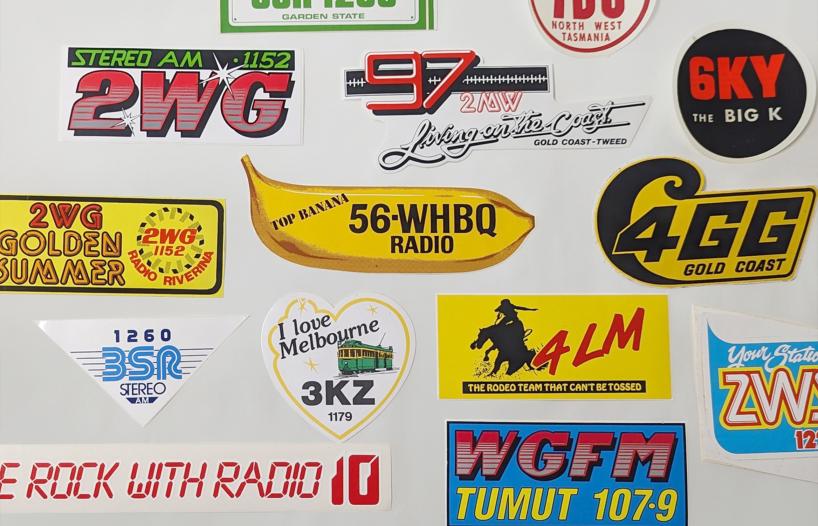 Various bumper stickers for radio stations