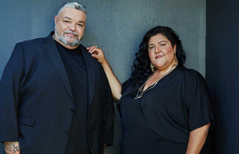 Film directors Adrian Wills and Gillian Moody in a publicity still.