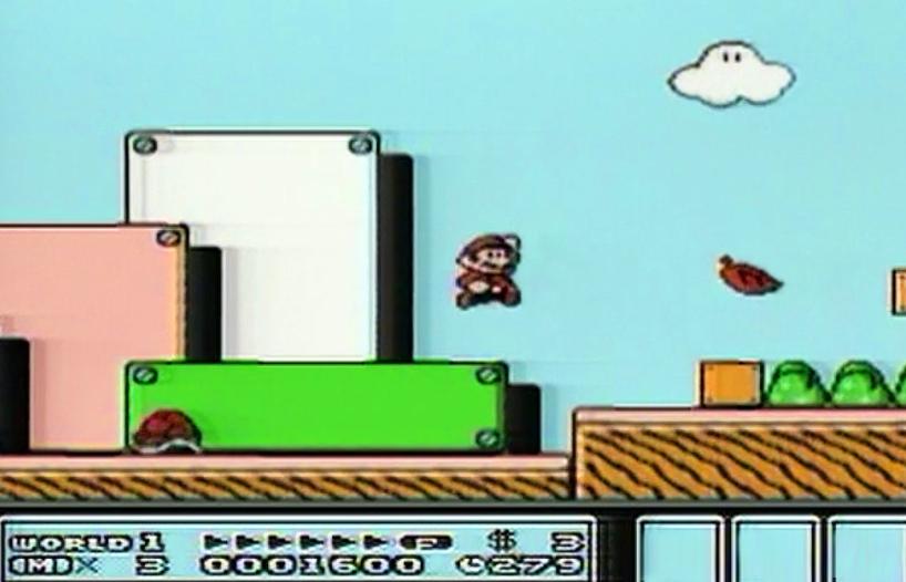 A screenshot from a video game showing a man running and jumping.