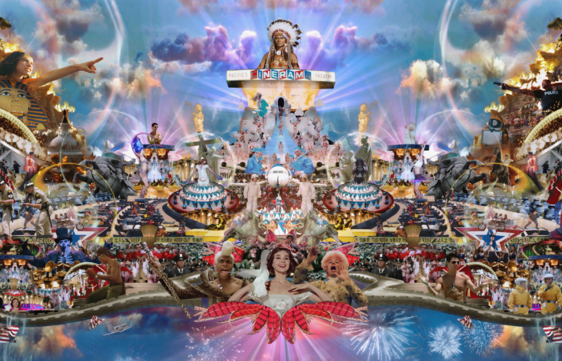 Detail from the video installation Heaven's Gate, featuring a kaleidoscopic collage of images from Hollywood's Golden Age.