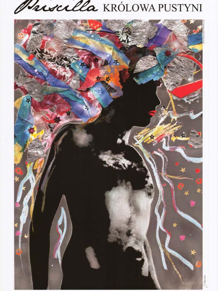 stylised image of the upper body silhouette of a naked man wearing a multi-coloured, ornate headdress. Title of the film at top in Polish.