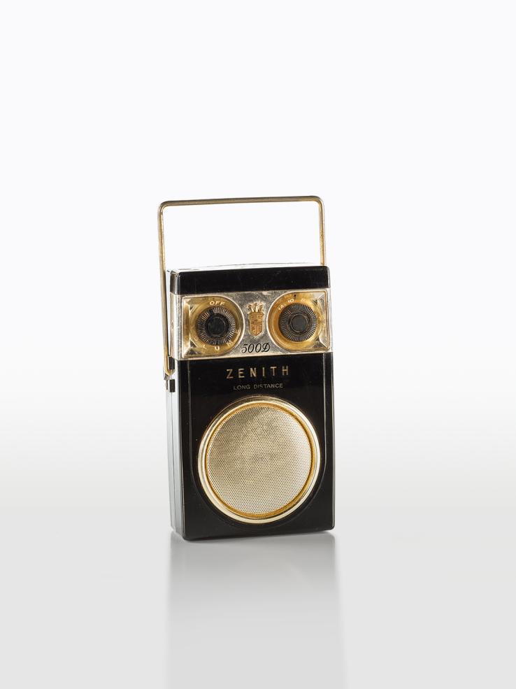 A portable transistor radio from the late 1950s