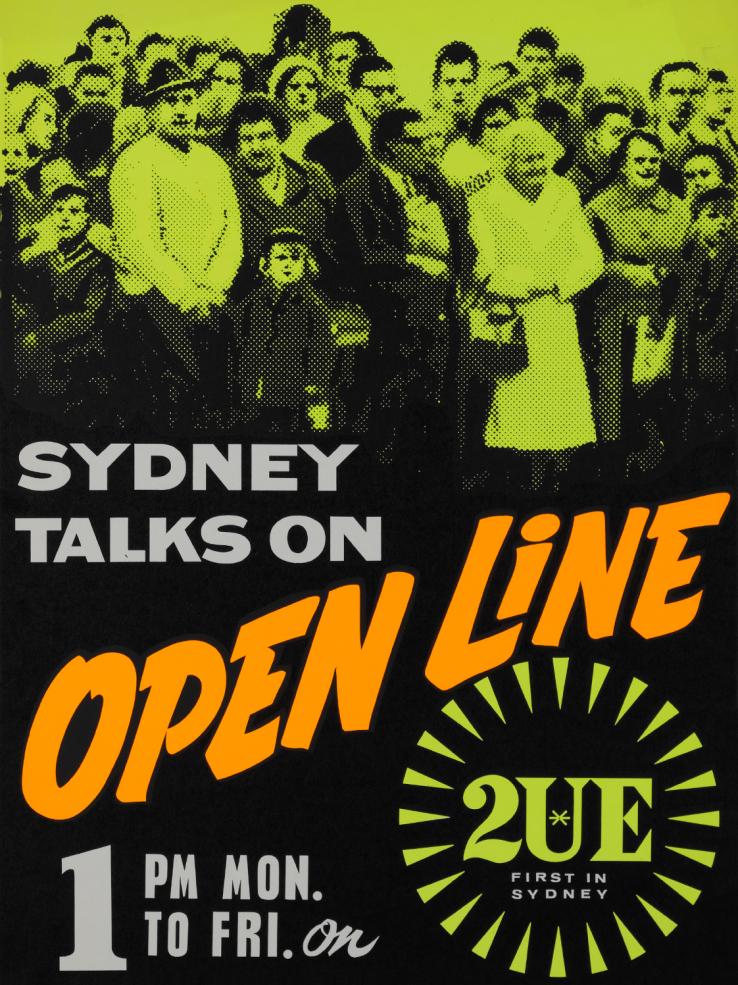 Poster for 2UE talkback radio from the 1960s