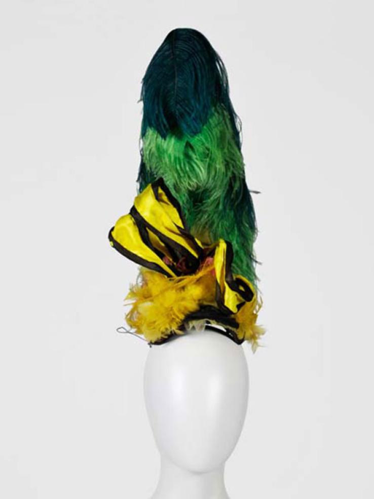 Green and yellow feathered headpiece from 'The Adventures of Priscilla, Queen of the Desert'. 