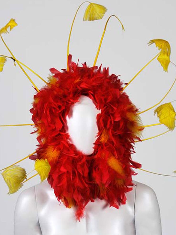 Red and yellow feathered headpiece from 'The Adventures of Priscilla, Queen of the Desert'.