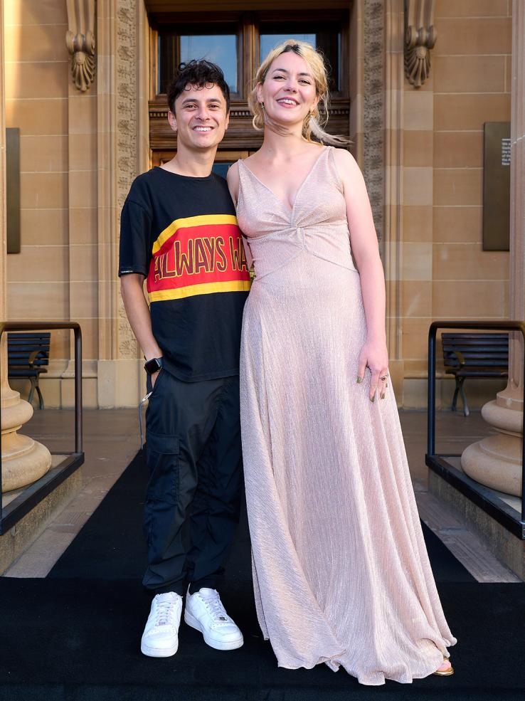 DOBBY and Jazz Money standing outside the doors to the Art Gallery of New South Wales