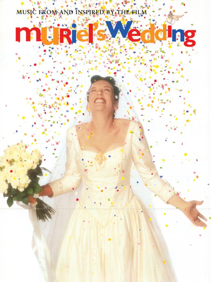 Poster for Muriel's Wedding featuring Toni Collette in a wedding dress surrounded by confetti