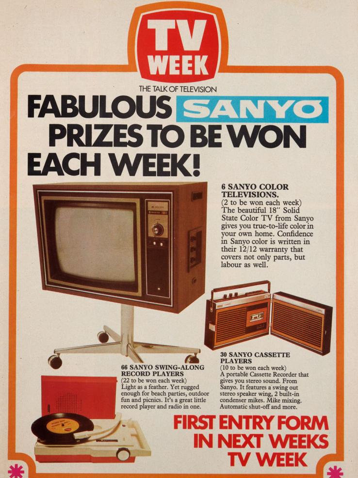 A page from TV Week magazine in 1975 advertising a competition to win a colour television