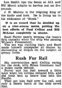 Newspaper clipping recording the Wallabies on board ship