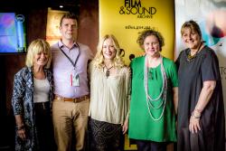 Image: (L-R) Margaret Pomeranz, NFSA Ambassador, Michael Loenenstein, CEO NFSA, Sandra Sdraulig AM, Chair, Adelaide Fim Fesitval, Amanda Duthir, Adelaide Fim Festival Director/CEO and Gabrielle Trainor, Chair, NFSA at the launch of NFSA Restores