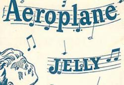 Aeroplane Jelly advertisement showing musical notes and a boy's face. Aeroplane Jelly advertisement showing musical notes and a boy's face.