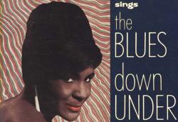 Album cover with a portrait of Georgia Lee and the text 'sings the blues down u Album cover with a portrait of Georgia Lee and the text 'sings the blues down under'.