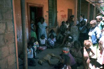 Ernabella community members watching local video production
