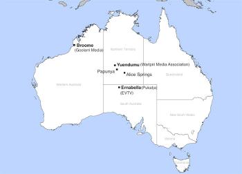 Map of Australia showing remote Indigenous media organisations