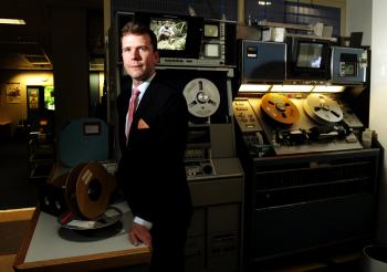 Michael Loebenstein, CEO, in the NFSA's video preservation studio (Photography: Melissa Adams/Fairfax Syndication. Image Reference - 969802299)