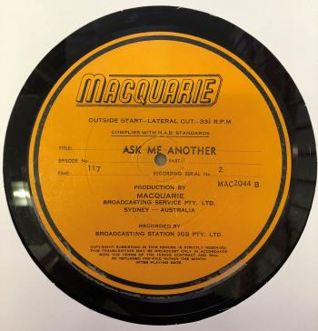 Label from a radio disc dated 1953.