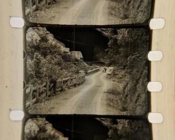 Film strip from a home movie showing the road to the Jenolan Caves.