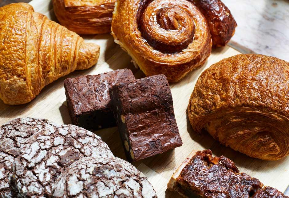 pastries and brownies on a platter