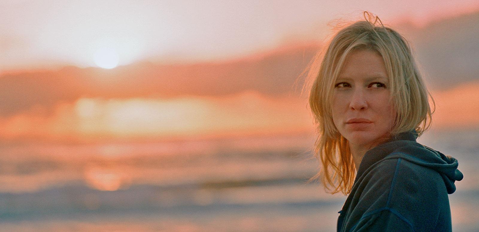 Cate Blanchett in Little Fish Head and shoulders shot of Cate Blanchett with sun rising in the background from the movie Little Fish.
