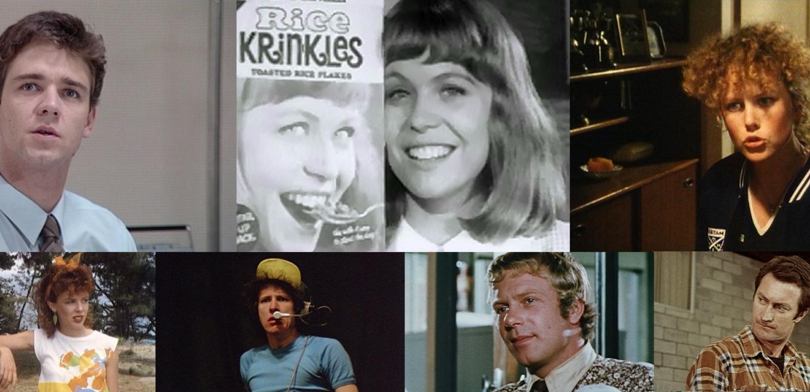 Collage of photos titled "Before they were famous", featuring Russell Crowe, Jacki Weaver, Nicole Kidman, Kylie Minogue, Geoffrey Rush, Jack Thompson and Bryan Brown