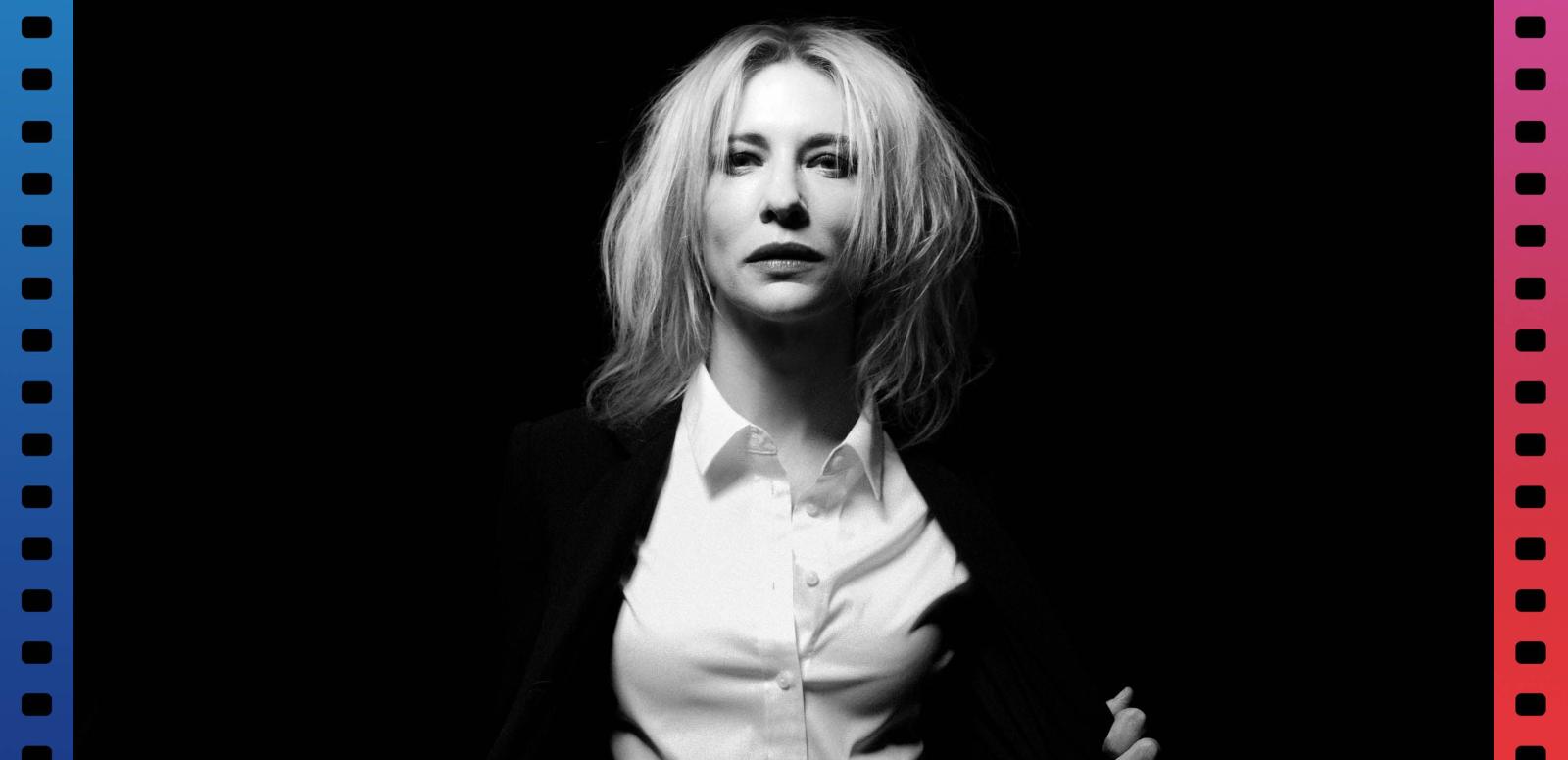Black and which image of a woman pictured from the waist up wearing a black jacket and white collared shirt staring directly at camera