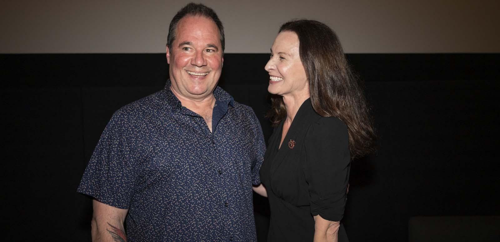 Paul Mercurio and Tara Morice on stage at the NFSA for a Q&A after a 30th anniversary screening of Strictly Ballroom in 2022