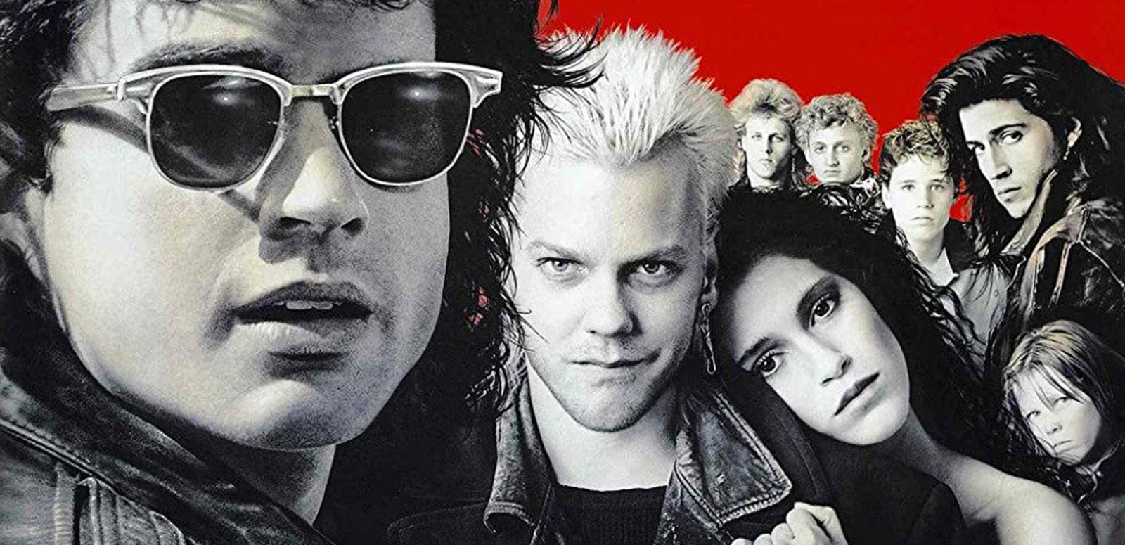Close up of a group of brooding young adults and teens, taken from a movie poster for the film The Lost Boys.