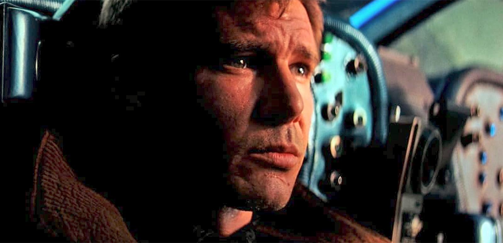 Close up of actor Harrison Form in a scene from the film Blade Runner