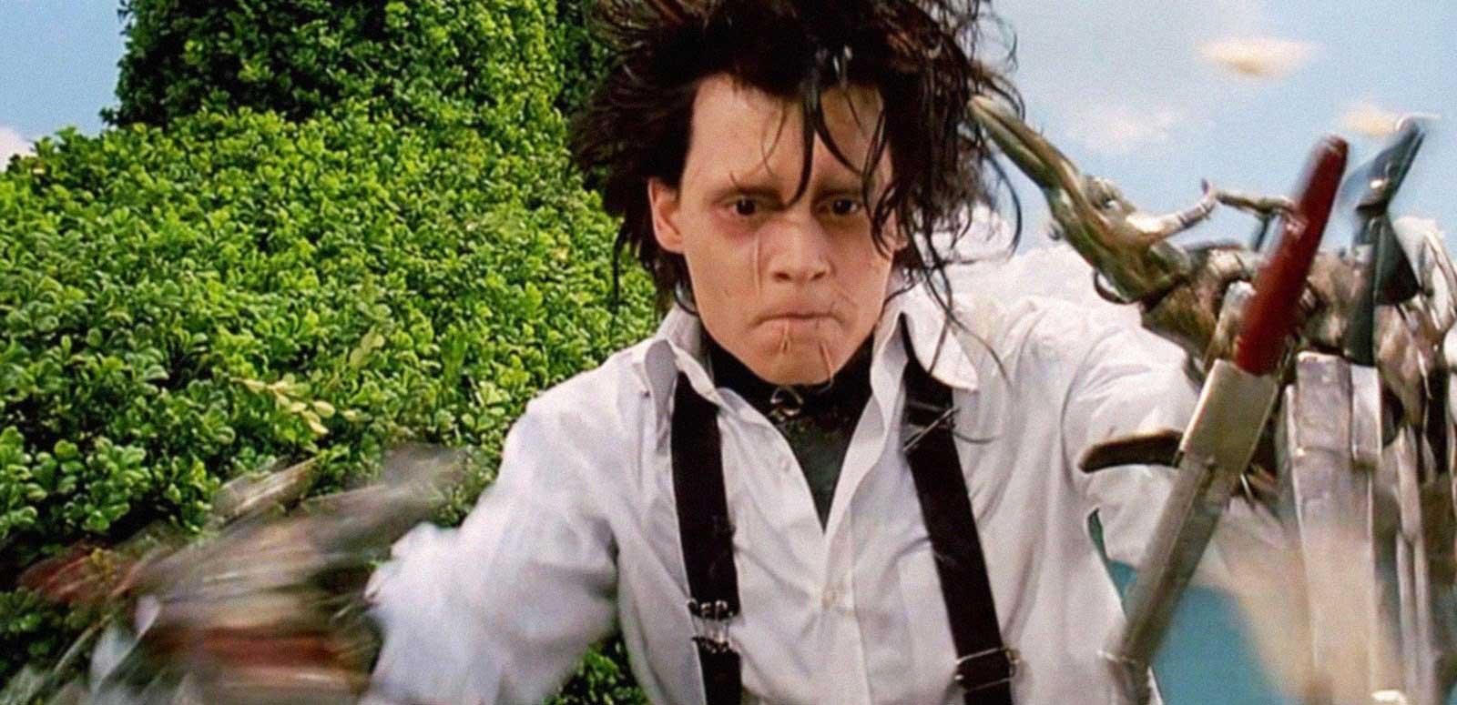 Close up of actor Johnny Depp in a scene from Edward Scissorhands