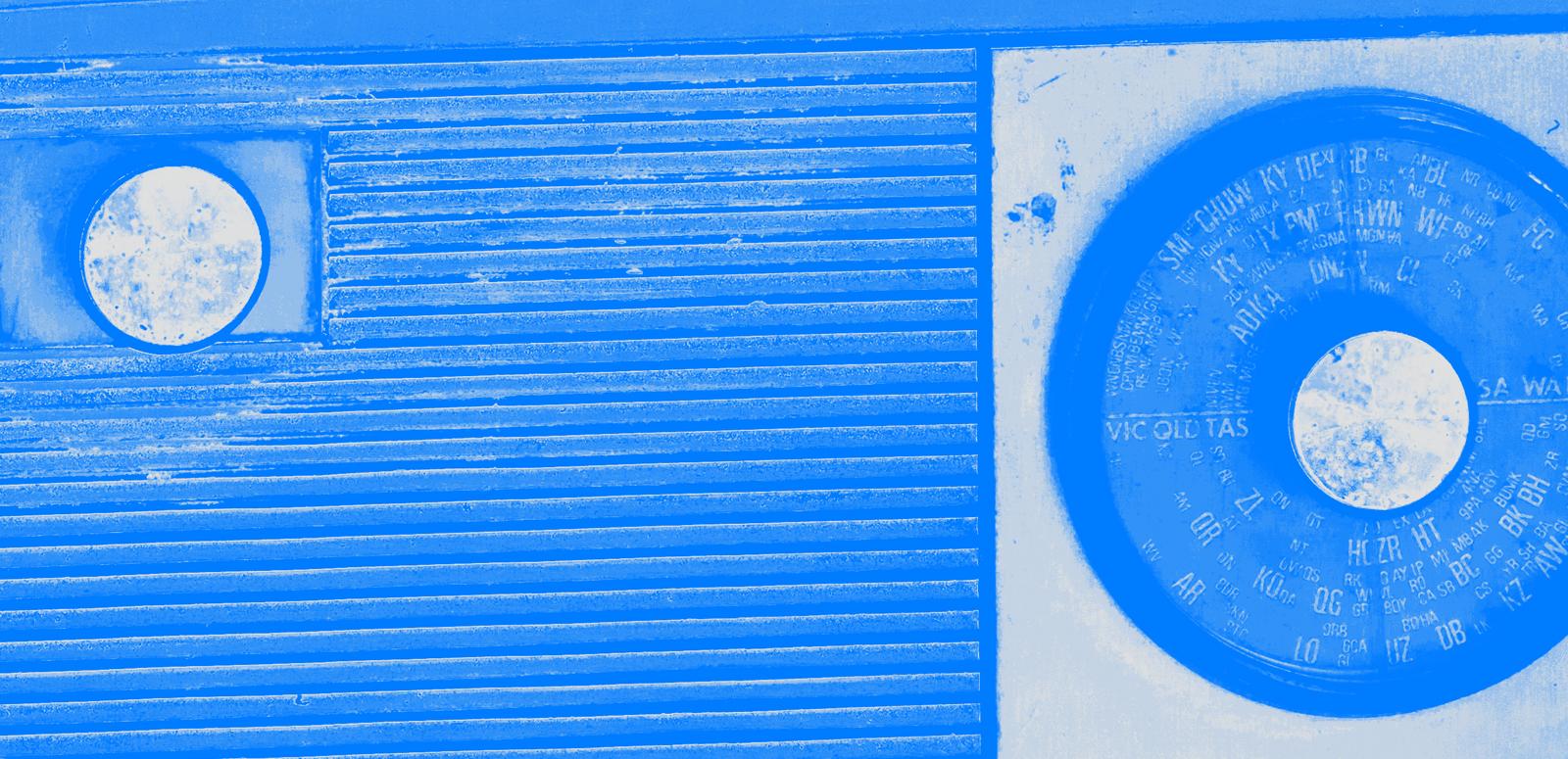 Close crop image of old radio with blue filter