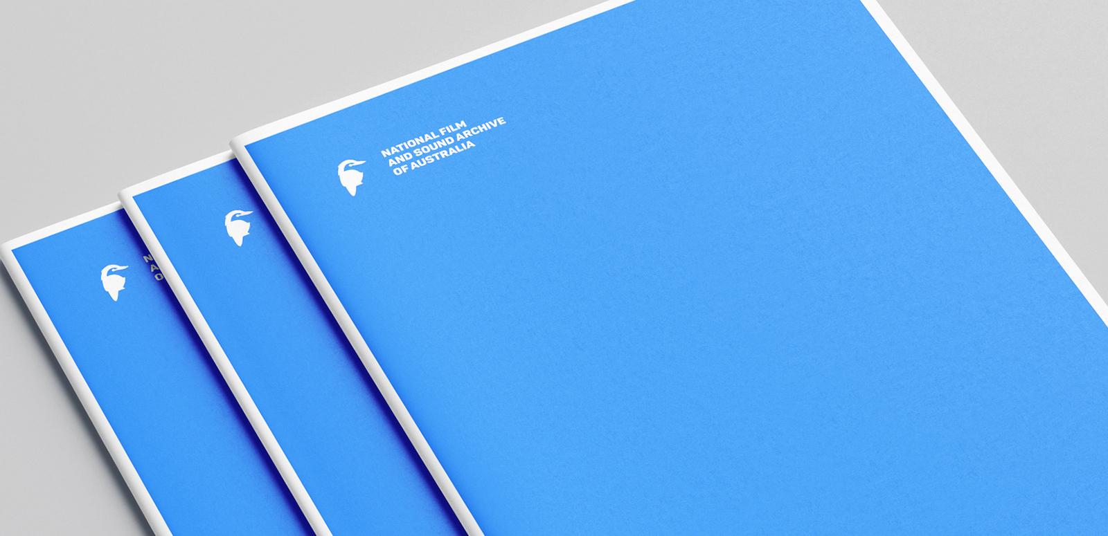 Documents featuring a white National Film and Sound Archive kookaburra logo on a blue cover