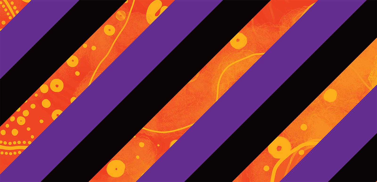 Background banner featuring diagonal lines with an artistic Aboriginal design through it.