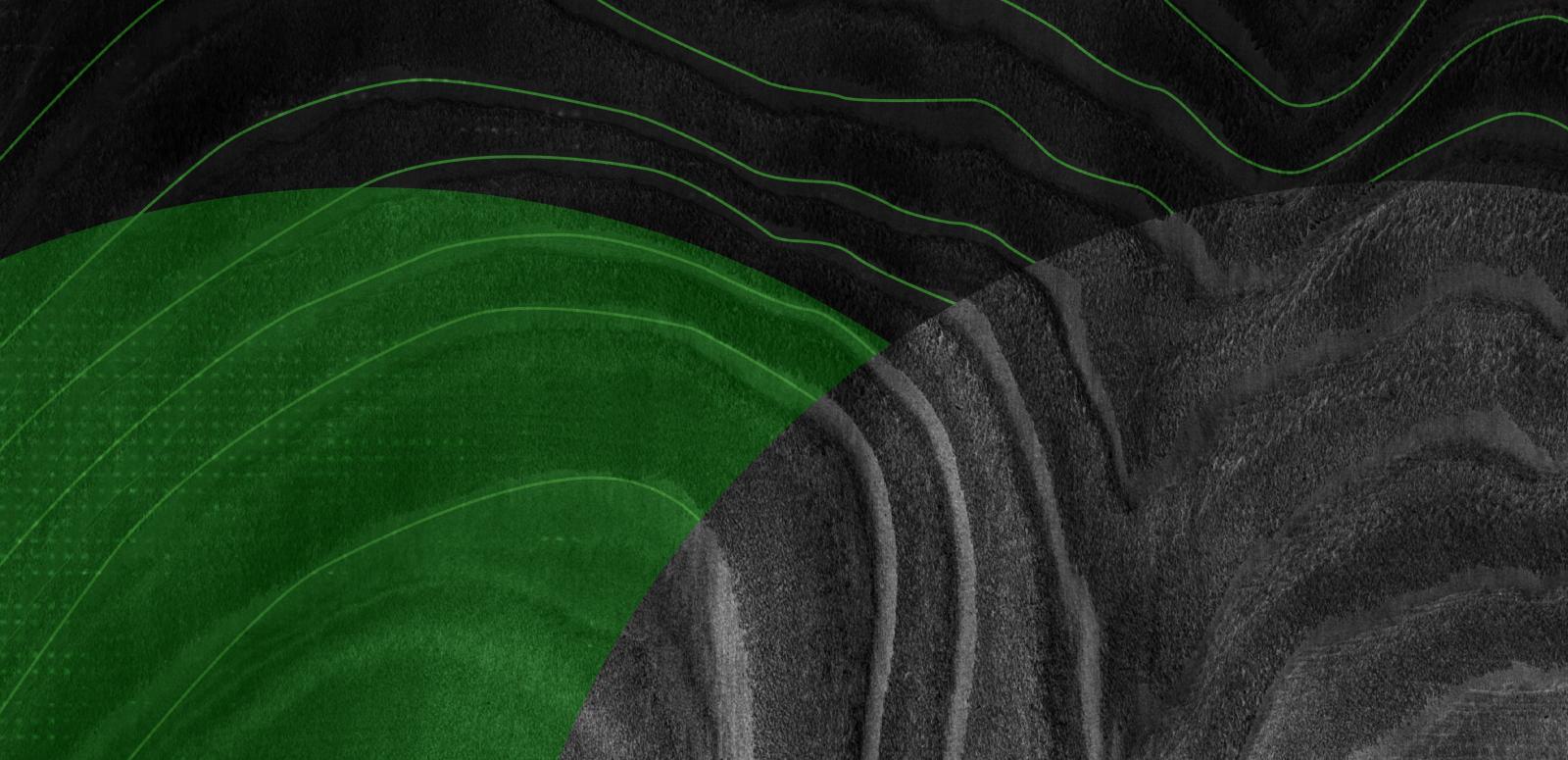 Green and black image with an organic wave pattern