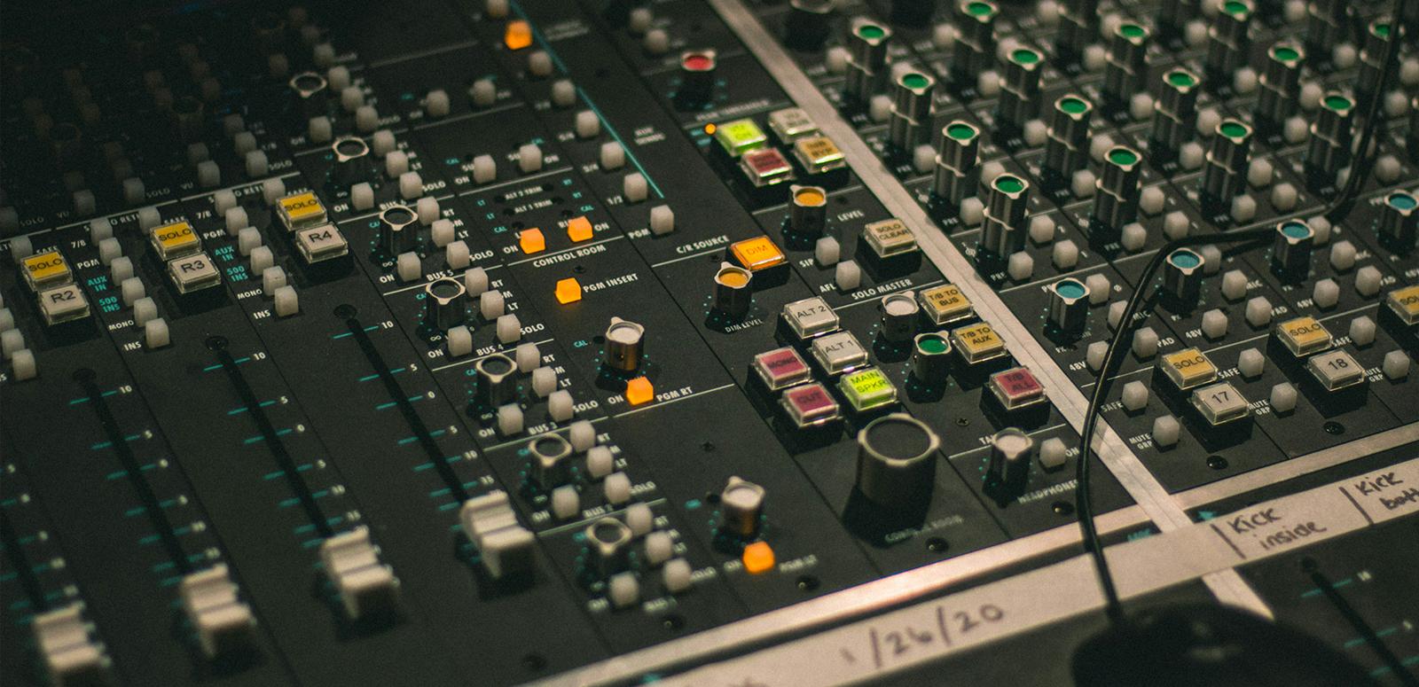 A mixing desk in a recording studio