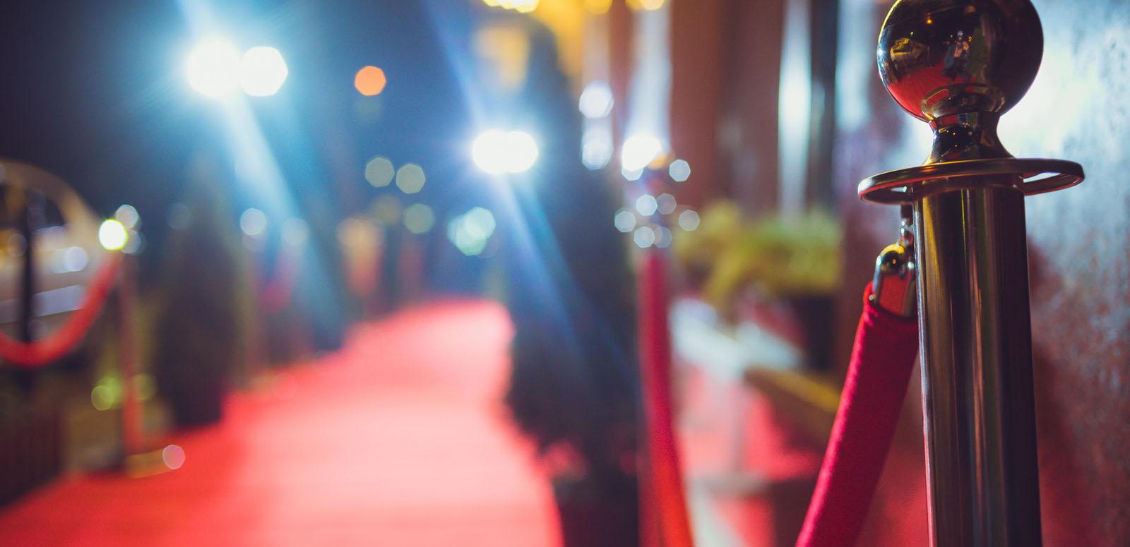 The red carpet at a Hollywood film premiere