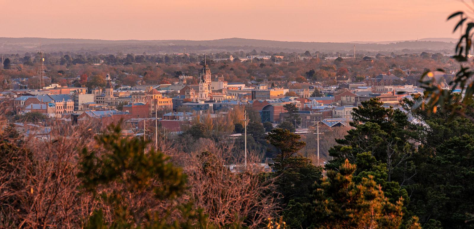View from Black Hill lookout of Ballarat at sunset