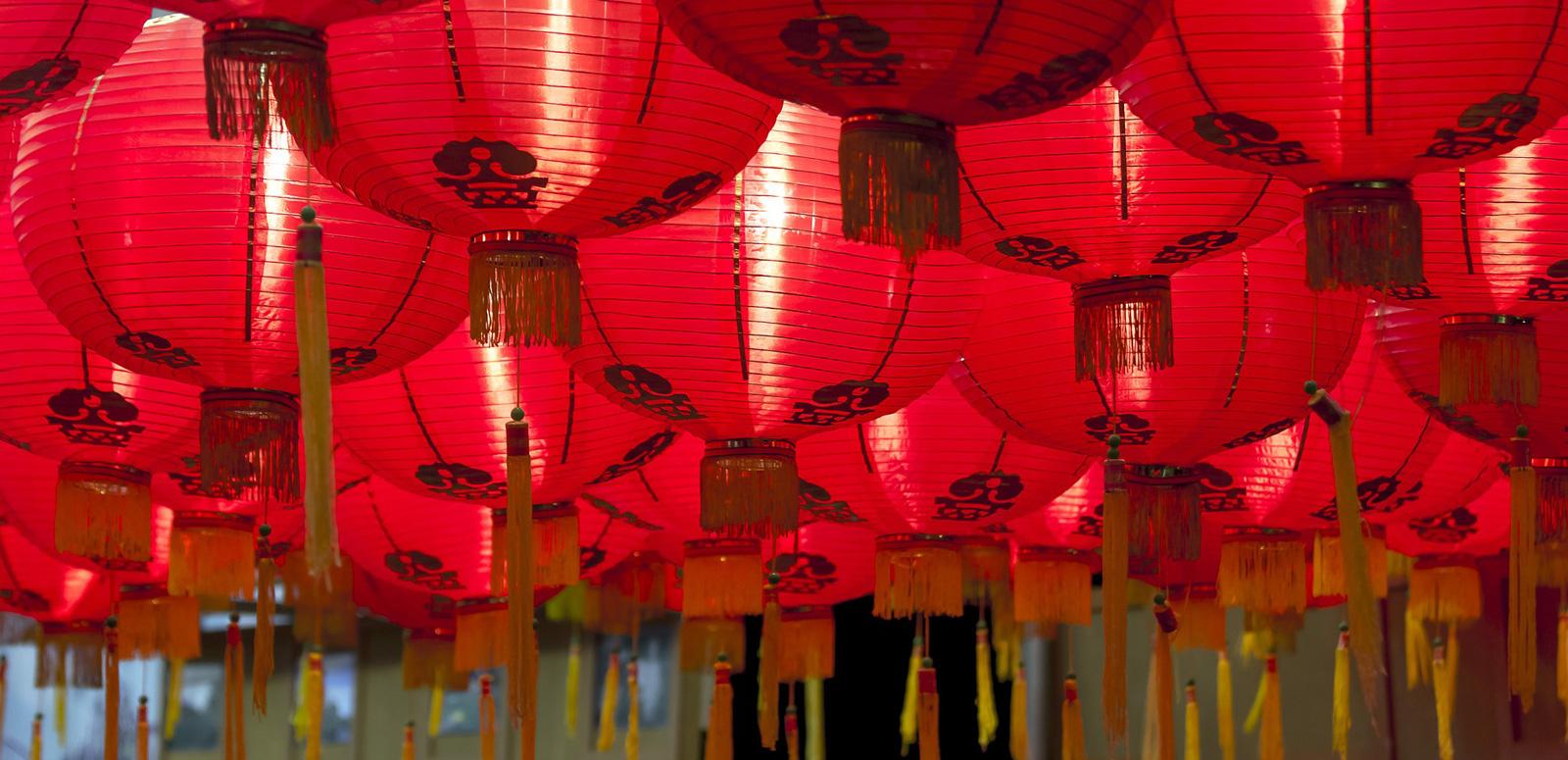 Chinese lanterns A big collection of red Chinese hanging lanterns with yellow tassles