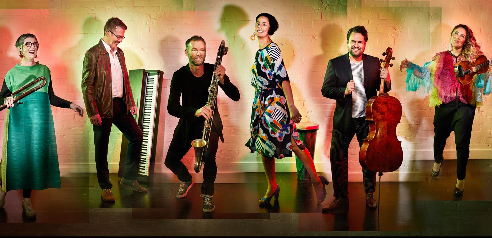 The Ensemble Offspring musical group with their instruments