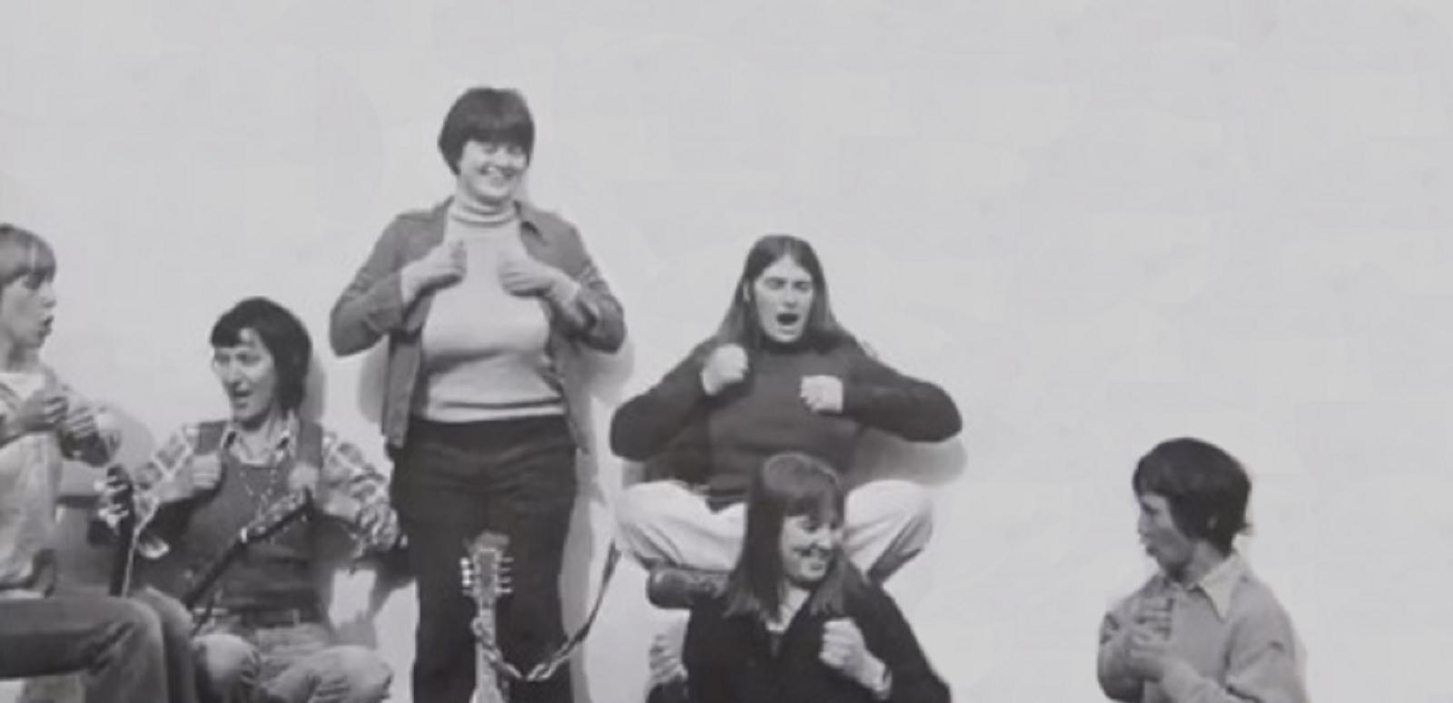 The Ovarian Sisters Six women posing for the cover of The Ovarian Sisters' album. Black and white photo