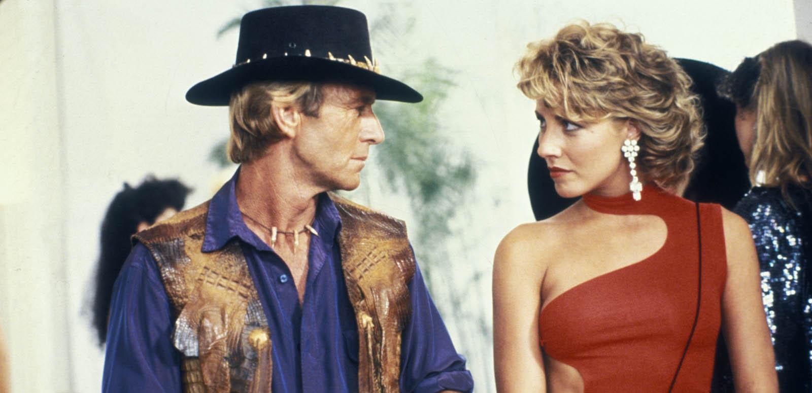 Paul Hogan looks at Linda Kozlowski in a still from the film Crocodile Dundee Paul Hogan looks at Linda Kozlowski in a still from the film Crocodile Dundee